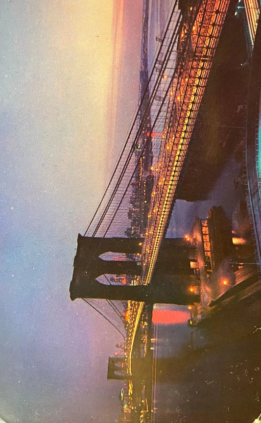 Brooklyn Bridge at Night - New York - Vintage 1970s NYC Postcard