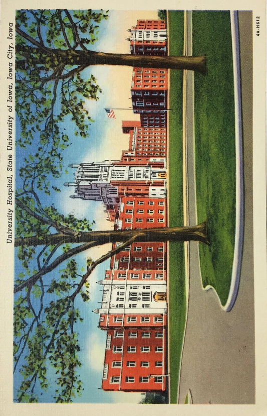 University Hospital - State University of Iowa - Iowa City, Iowa - 1940s Linen Postcard