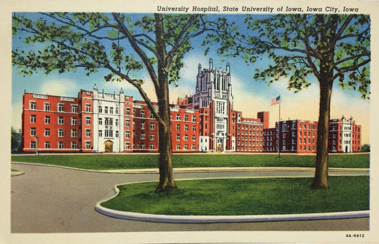 University Hospital - State University of Iowa - Iowa City, Iowa - 1940s Linen Postcard