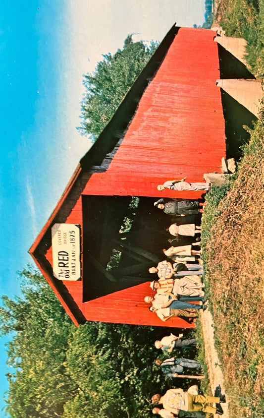 Old Red Bridge in Gibson County, Indiana - Photo: Mitchell - Vintage Covered Bridge Postcard