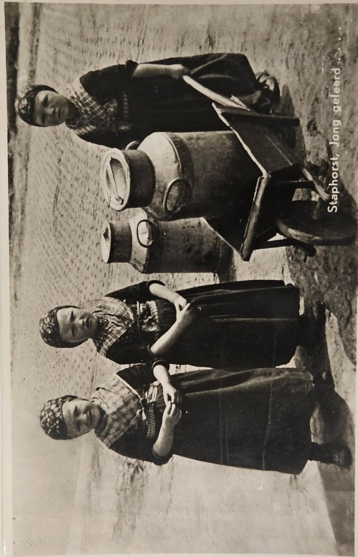RPPC - Dutch Children in Traditional Dress with Milk Cans - in Staphorst  "Staphorst, Jong Geleerd" 