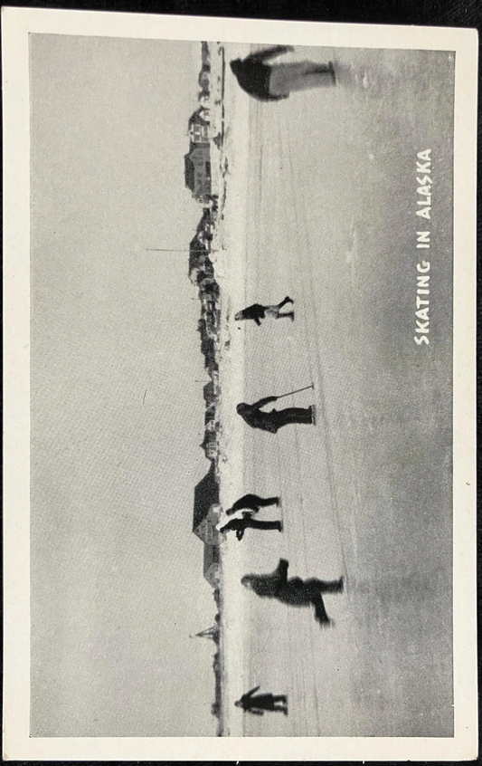 Skating in Alaska - Black and White postcard