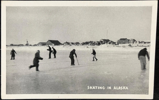 Skating in Alaska - Black and White postcard