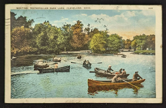 Boating, Rockefeller Park Lake, Cleveland, Ohio - Vintage boating Postcard - Leisure Boating in Cleveland on Hot Days