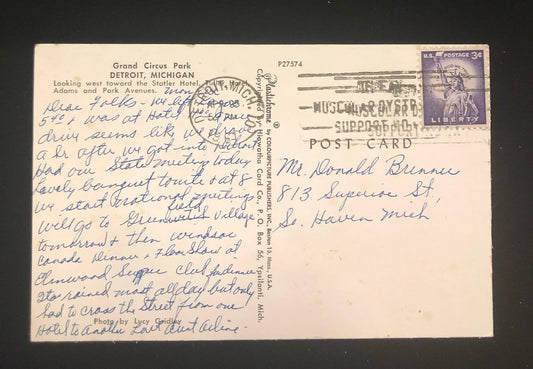 Grand Circus Park Fountain 1960s, Detroit, Michigan - Vintage Detroit Postcard - Detroit in 1960s