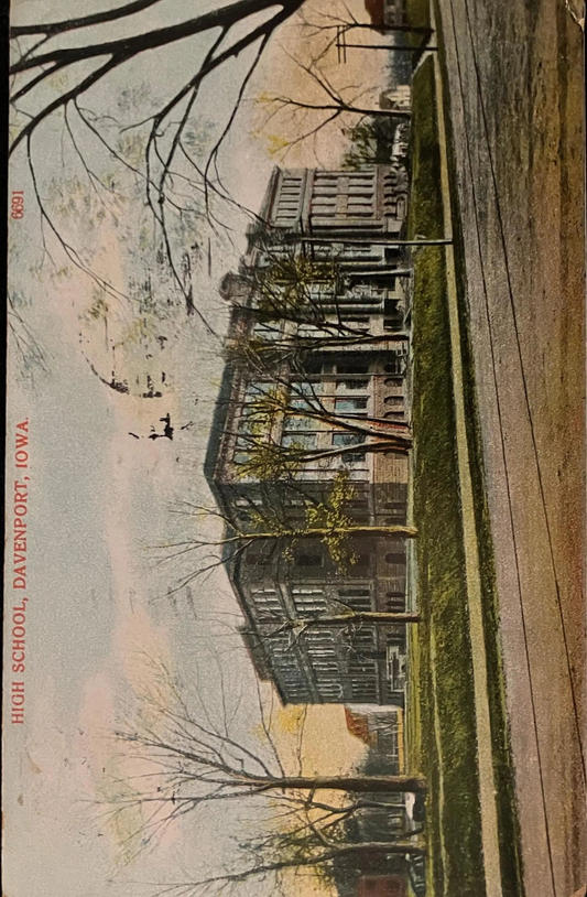 High School - Davenport, Iowa - Made in Germany - Vintage Postcard