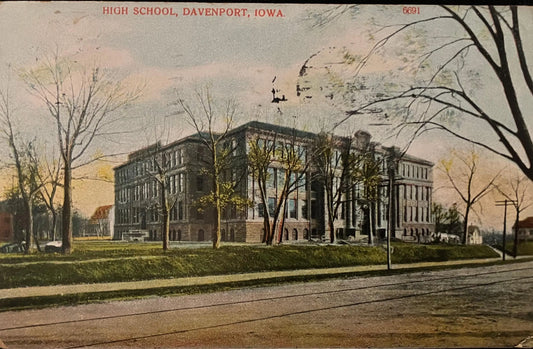 High School - Davenport, Iowa - Made in Germany - Vintage Postcard