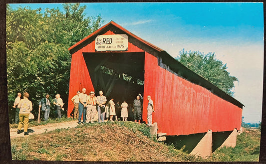 Old Red Bridge in Gibson County, Indiana - Photo: Mitchell - Vintage Covered Bridge Postcard