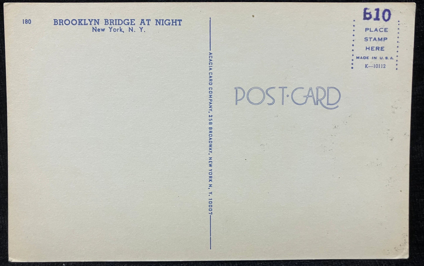 Brooklyn Bridge at Night - New York - Vintage 1970s NYC Postcard