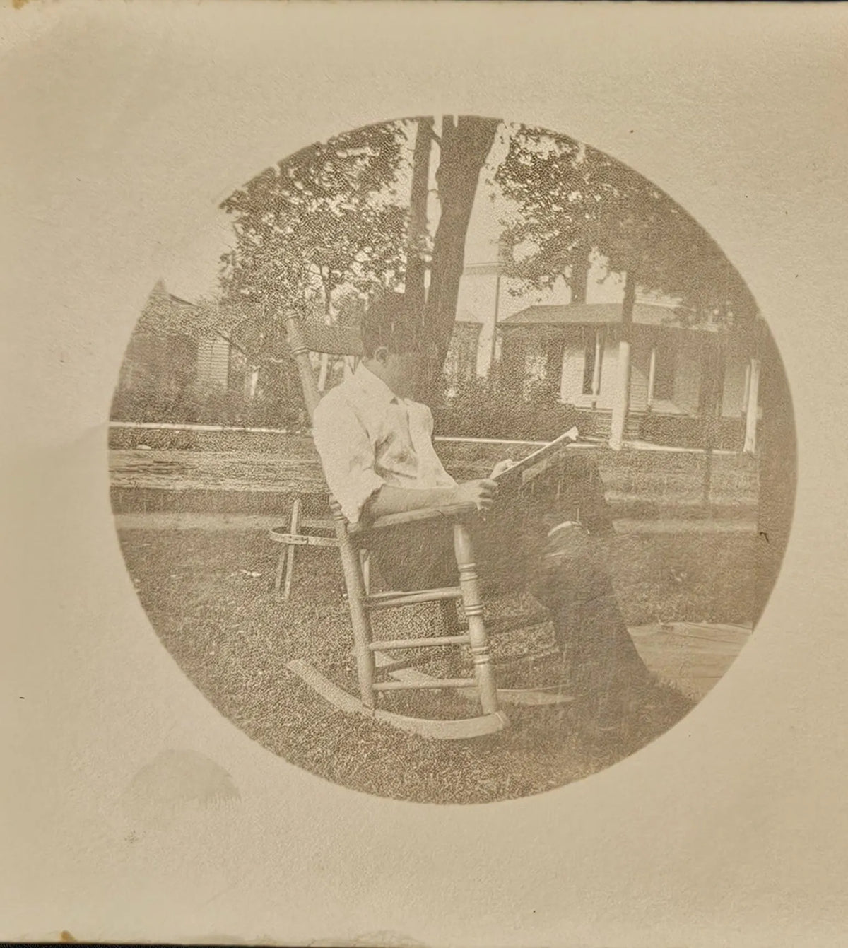 RPPC Young Man Sitting Outdoors dressed in White Shirt In Rocking Chair Reading 1913 - Vintage Postc