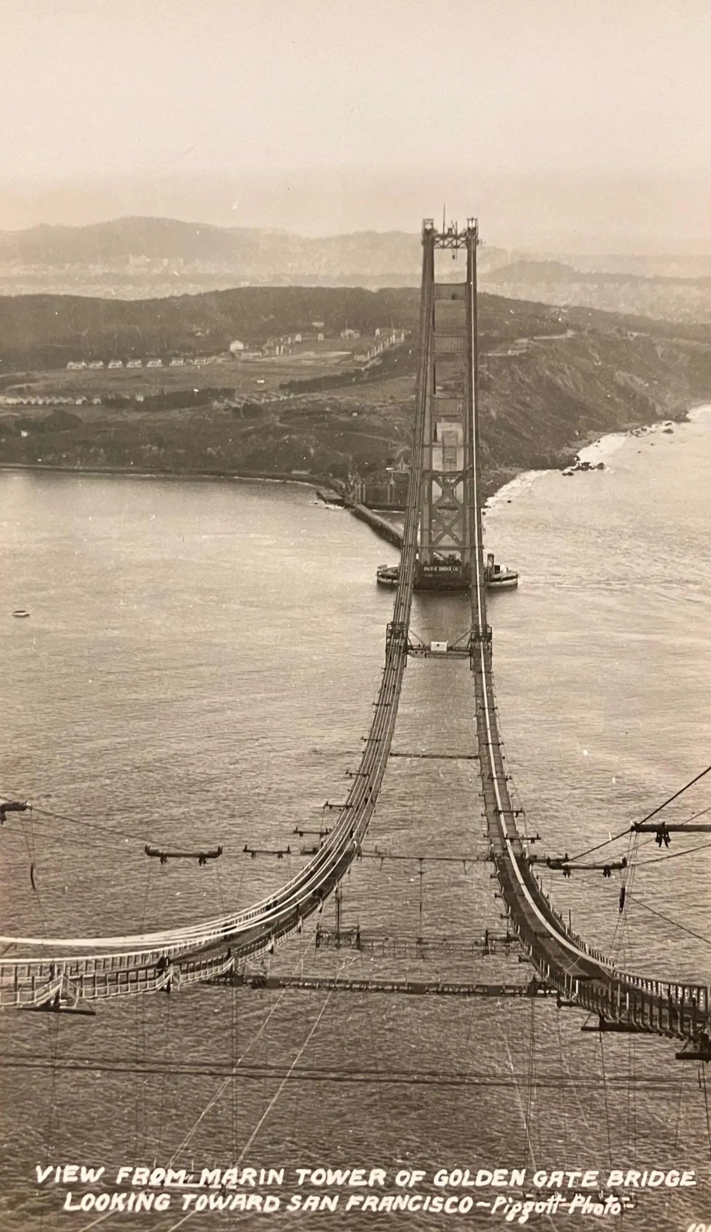 View from Marin Tower of Golden Gate Bridge Looking Toward San Francisco - “Piggott Photo” - Vintage RPPC Postcard