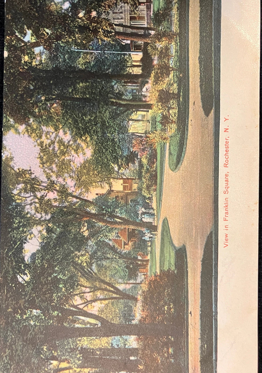 View in Franklin Square, Rochester, New York - Vintage Hand Tinted Photo Postcard