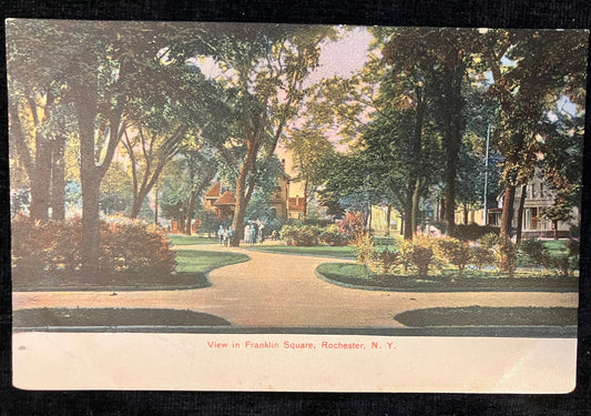 View in Franklin Square, Rochester, New York - Vintage Hand Tinted Photo Postcard