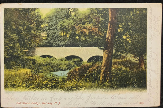 Old Stone Bridge, Rahway, New Jersey - Vintage Postcard