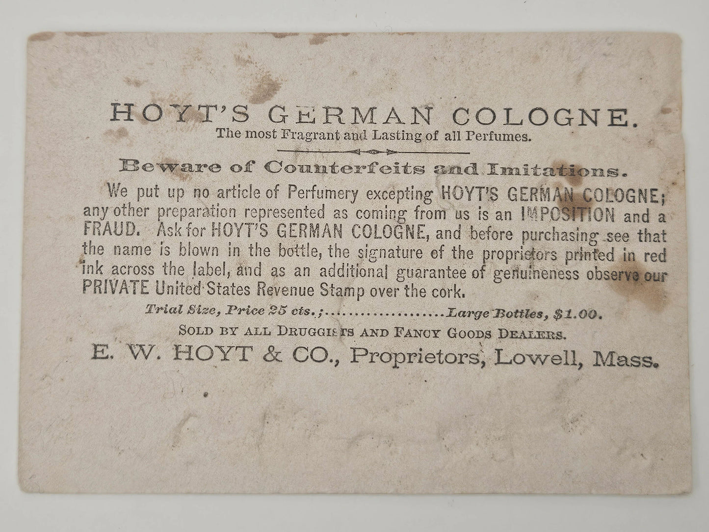 Hoyt's German Cologne Botanical Illustration Trade Card- Little Girl Emerging From Pink Rose, Lowell Massachusetts