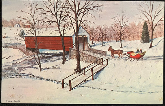 Old Time Winter Scene “Heart of Dutchland” - Pennsylvania - Oil painting by Louise Frank - Vintage Postcard