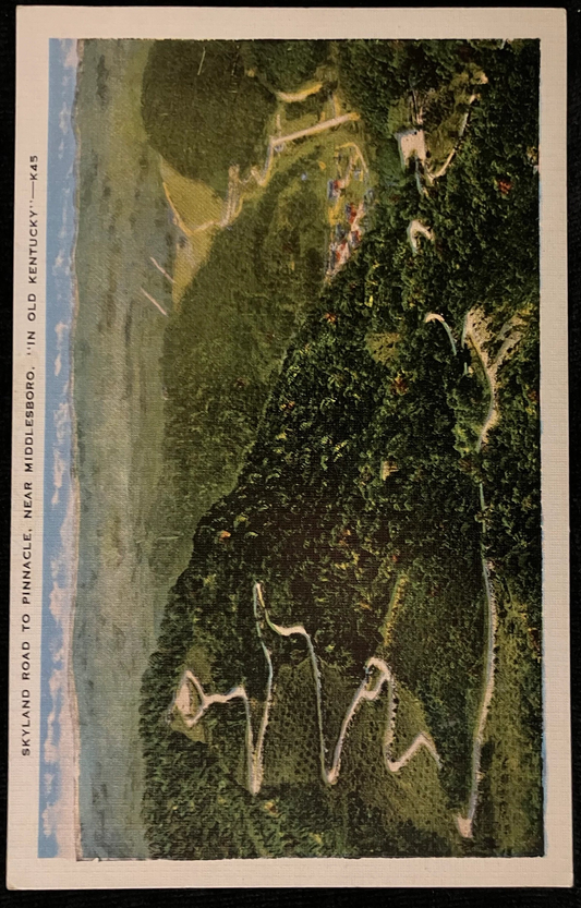 Skyland Road to Pinnacle - Near Middlesboro - "In Old Kentucky" - 1940s Linen Postcard