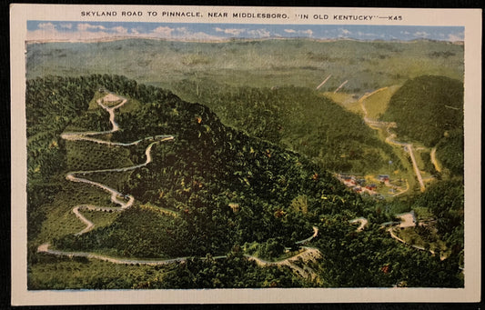 Skyland Road to Pinnacle - Near Middlesboro - "In Old Kentucky" - 1940s Linen Postcard