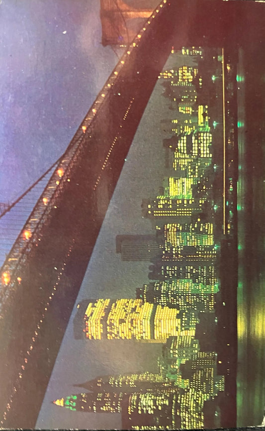 Brooklyn Bridge at Night over the East River - New York - Vintage New York Bridge Postcard