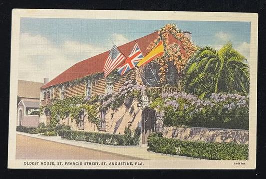 Oldest House, St. Francis Street, St. Augustine, Florida - Vintage Postcard