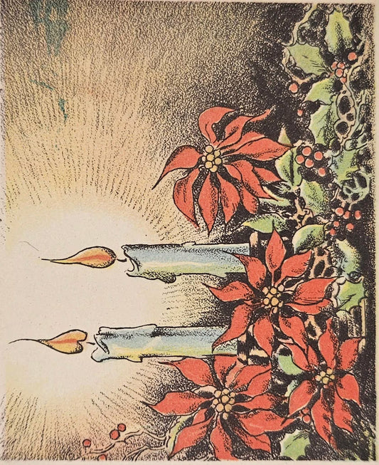 Christmas Holidays Card- Candles And Botanical Illustration