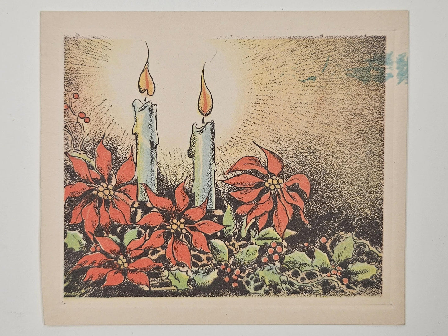 Christmas Holidays Card- Candles And Botanical Illustration