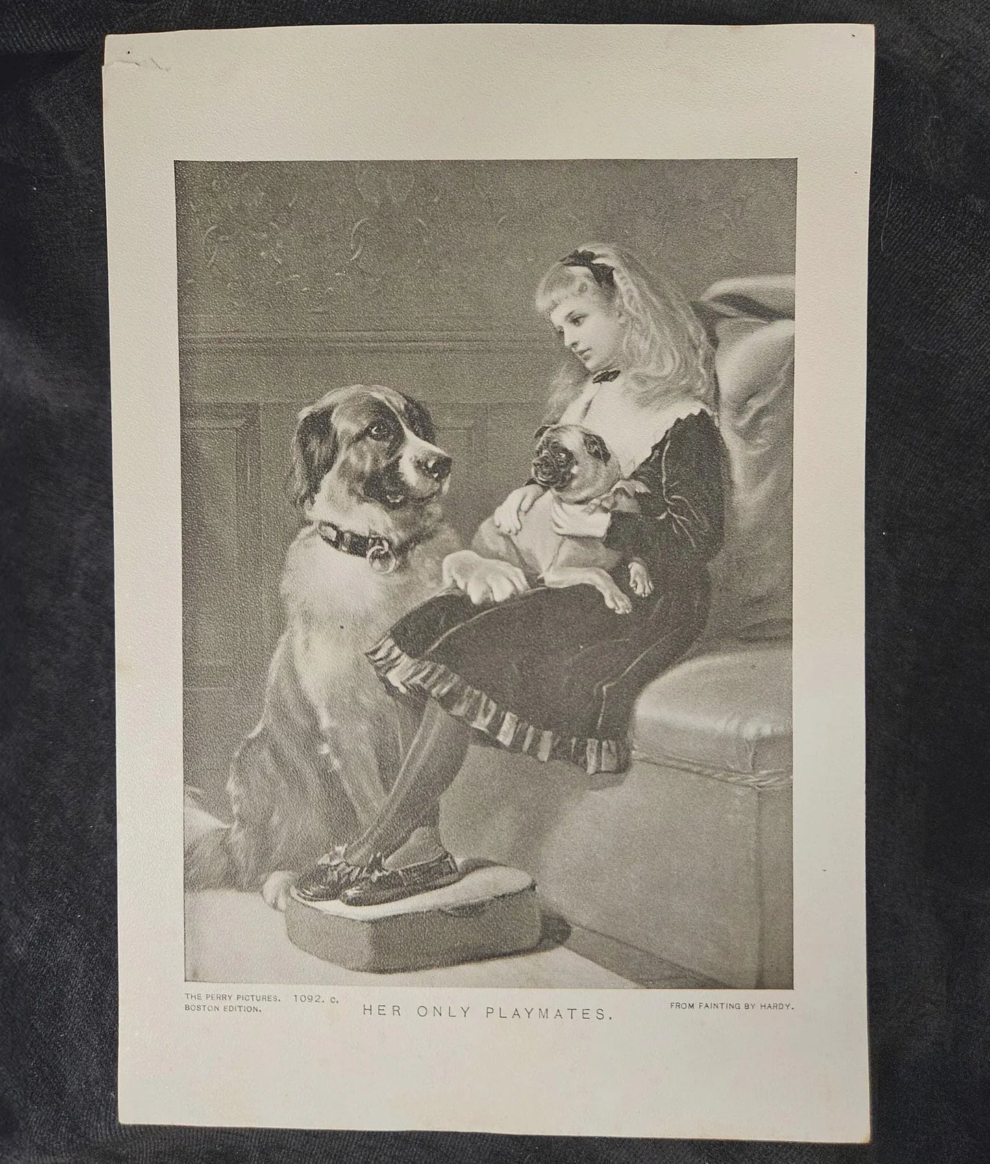 Heywood Hardy Print- "Her Only Playmates" Little Victorian Girl With Pet Dogs