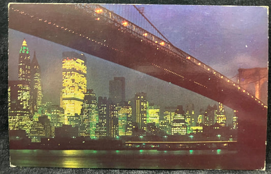 Brooklyn Bridge at Night over the East River - New York - Vintage New York Bridge Postcard