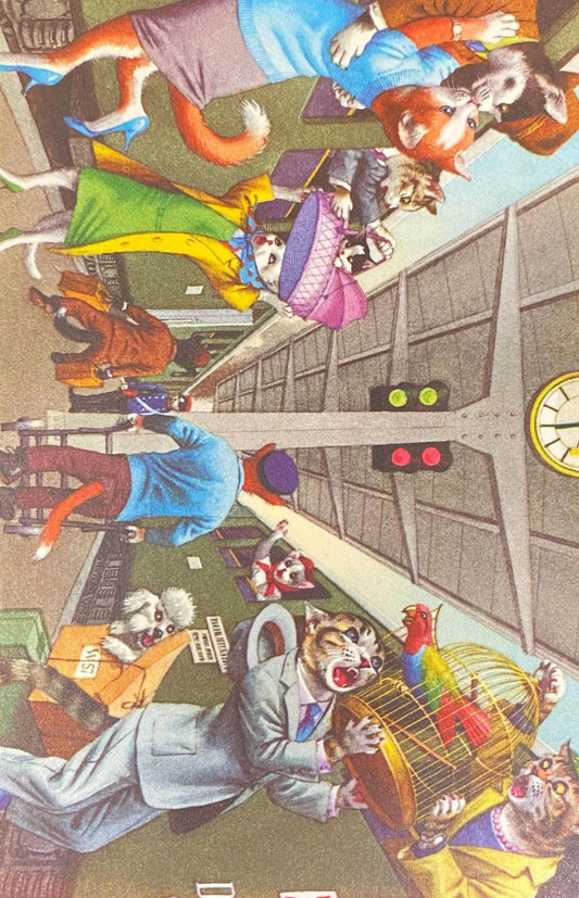 Alfred Mainzer Fantasy Postcard - Train  Departure for the Cats - Cats Dressed and Acting Like People - Eugen Hartung Anthropomorphic Cats