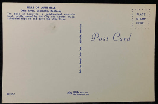 Belle of Louisville on the Ohio River - Louisville, Kentucky - Vintage Boat Postcard