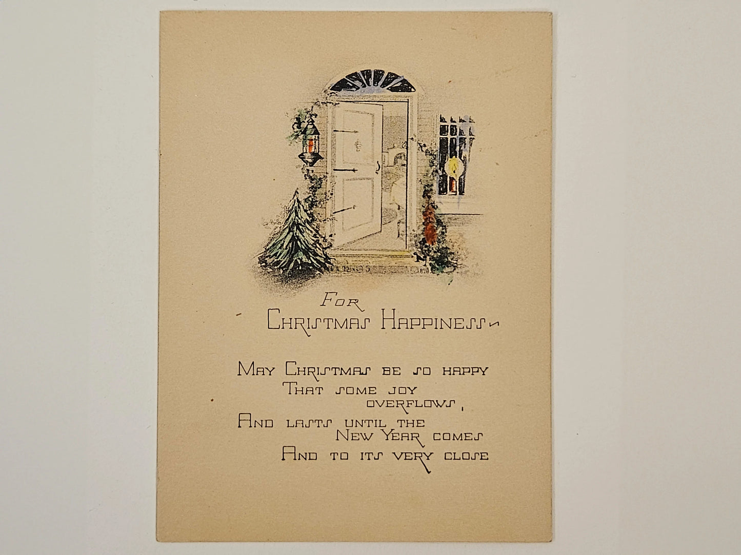 For Christmas Happiness,  1920s Art Deco Engraving with verse - Christmas Card With Doorway- Classic poem for Christmas