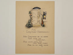 For Christmas Happiness,  1920s Art Deco Engraving with verse - Christmas Card With Doorway- Classic poem for Christmas