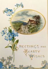 Greetings and Hearty Wishes - Vintage Christmas Card with Engraved gold Embossing - unused from 1930s