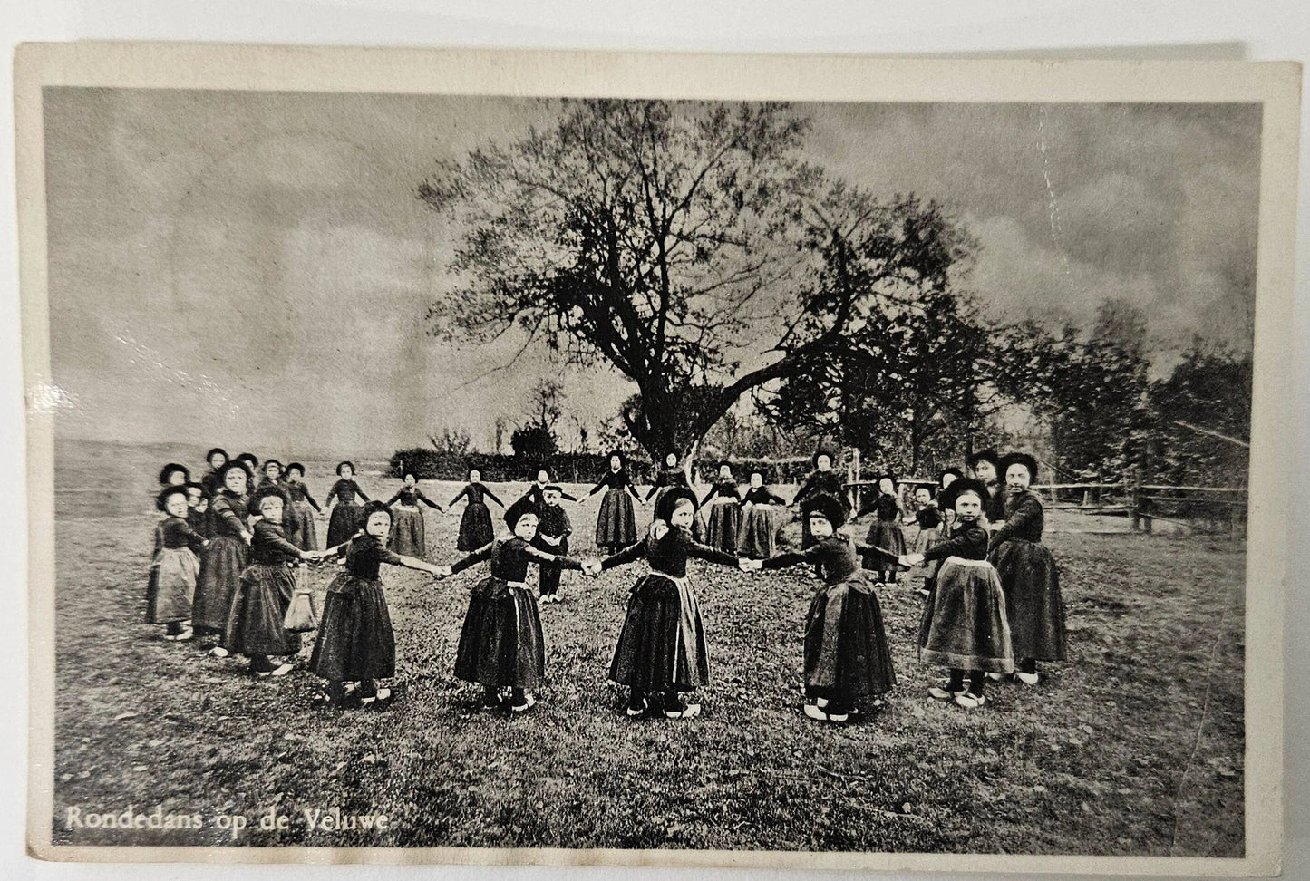 RPPC 1950s Dutch Girls Dancing in Circle Postcard "Rondedans Op De Veliwe" - Vintage Postcard with International Postage