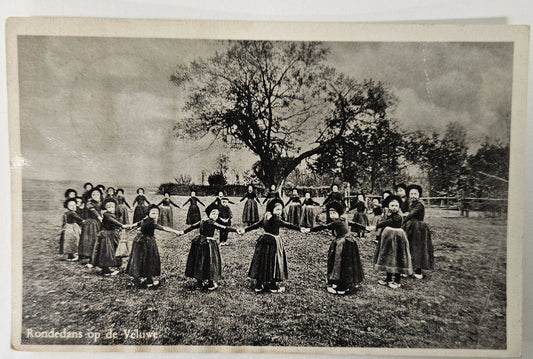 RPPC 1950s Dutch Girls Dancing in Circle Postcard "Rondedans Op De Veliwe" - Vintage Postcard with International Postage