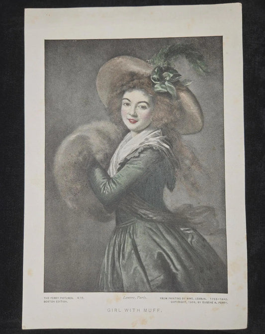 Girl With Muff- Louvre, Paris- Print From Painting By MME. LeBrun 1755-1842