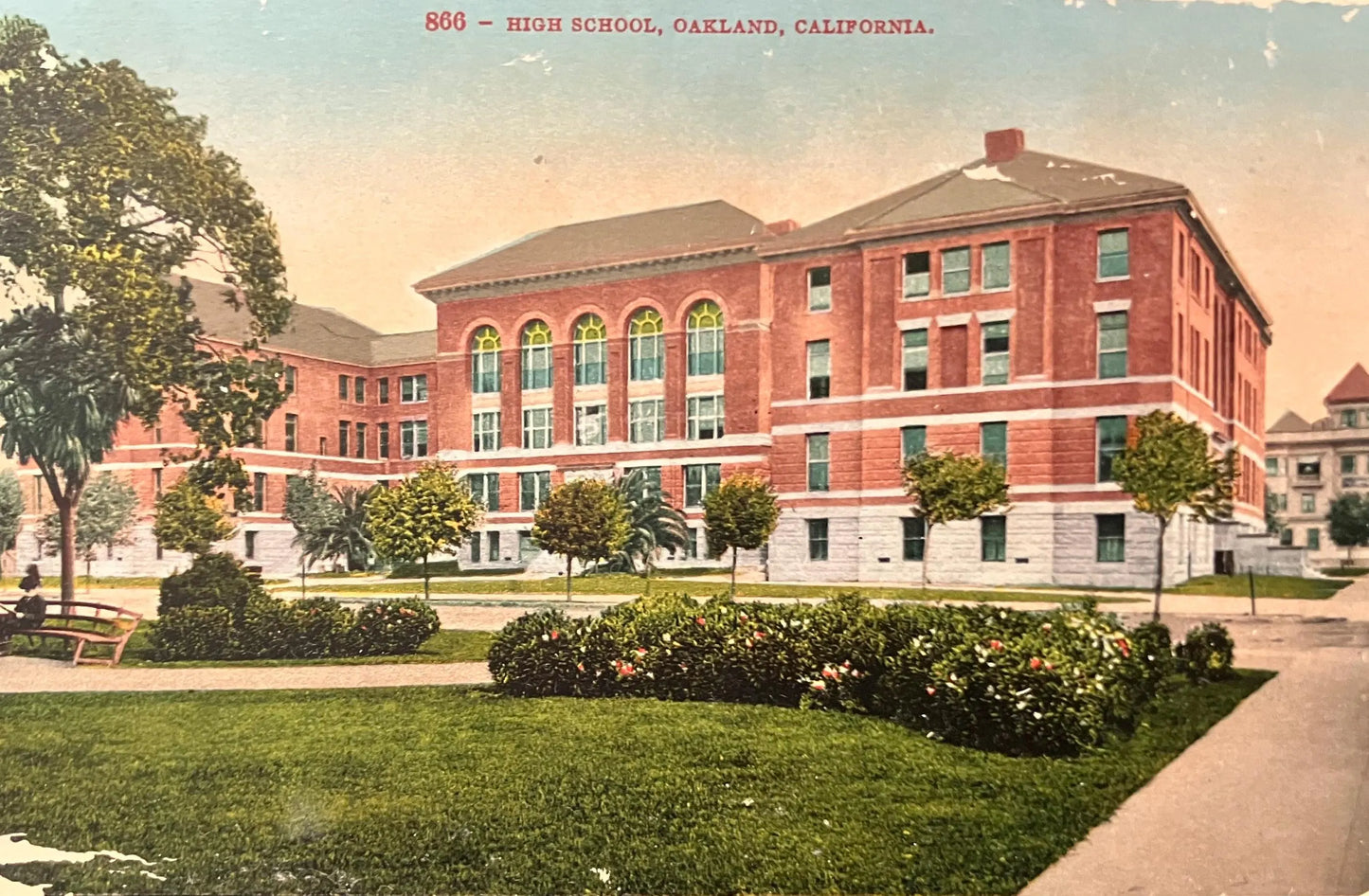 Public High School, Oakland, California in 1918. - Vintage California Postcard