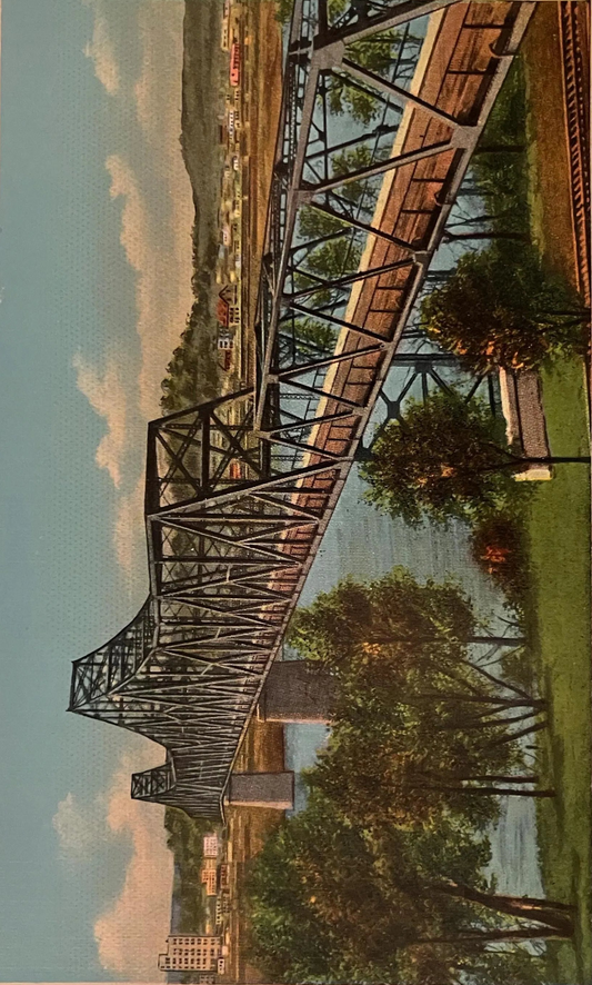 Ben Williamson Memorial Bridge - Ashland, Kentucky - 1940s Linen Postcard