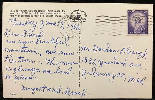 Custom House Tower in Boston, Massachusetts - John F. Fitzgerald Expressway - Vintage Boston Postcar