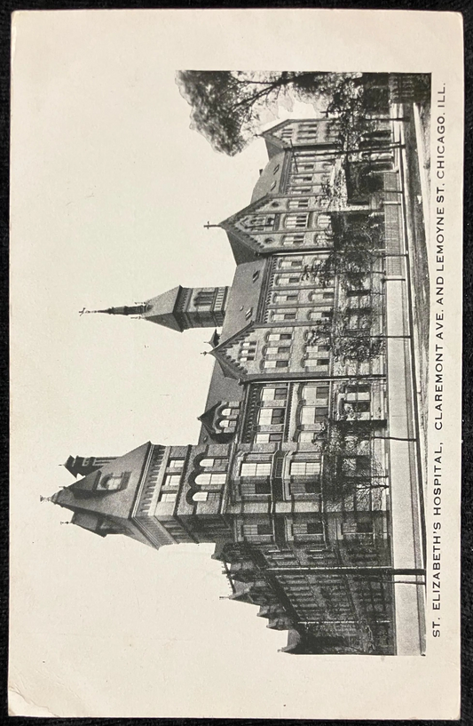 St Elizabeth's Hospital, Claremont Ave. and Lemoyne St., Chicago. Ill. - Vintage 1890s Hospital Postcard - address only backside, unused