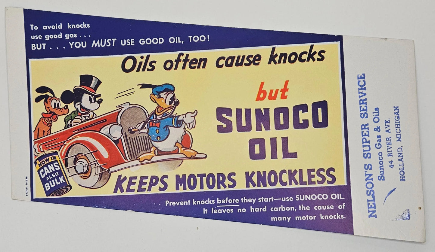 Sunoco Oil Trade Car Advertisement - Disney's Donald Duck & Mickey Mouse- Nelson's Super Service- Holland, Michigan Lionel Style