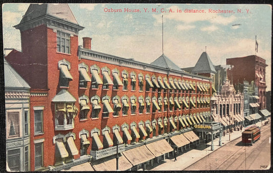Osburn House, YMCA in distance, Rochester, New York- Vintage Postcard