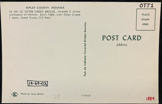 Otter Creek Bridge in Ripley County, Indiana - Photo: Terry Miller - Vintage Covered Bridge Postcard