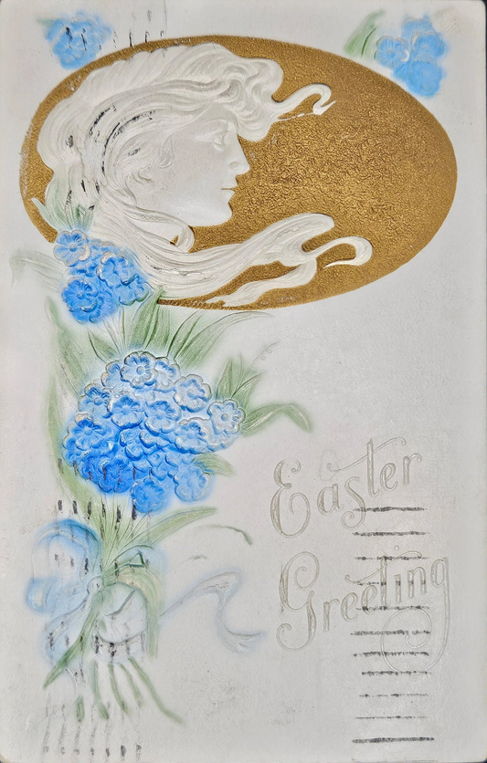 Vintage-style Easter greeting card with floral design and text