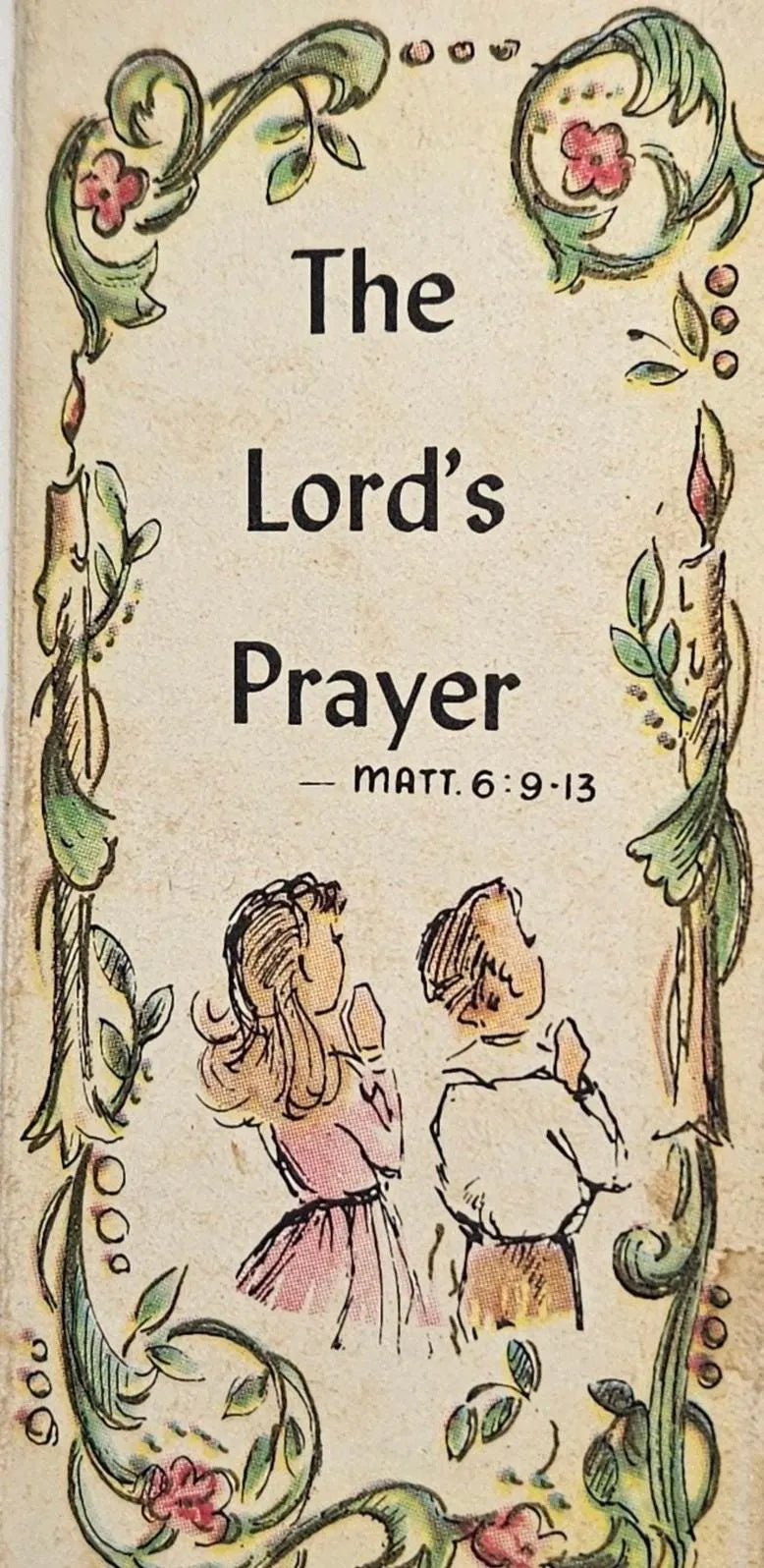 Cover of a book titled 'The Lord's Prayer' with decorative elements and two children illustration.