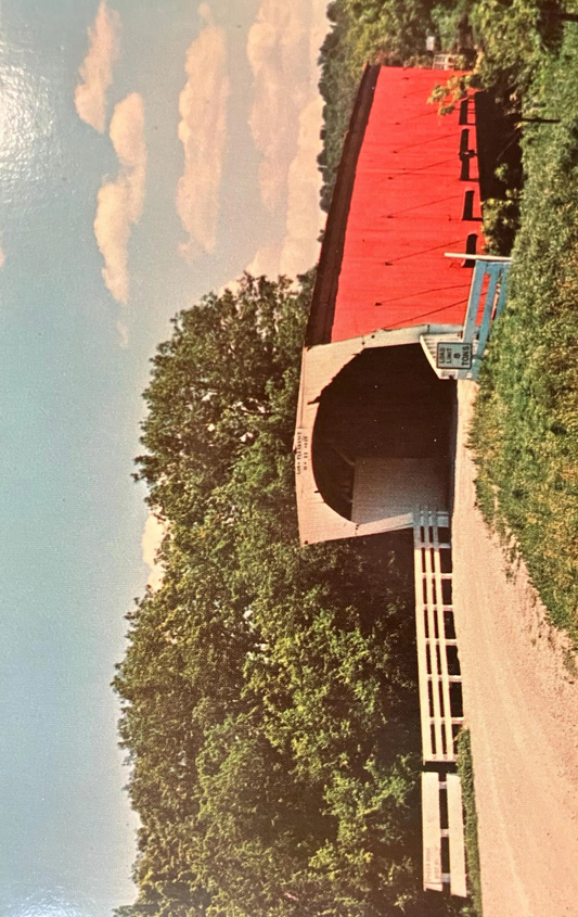 Hogback Bridge - Winterset, Iowa - Photo: Clee R. Crawford - Vintage Covered Bridge Postcard