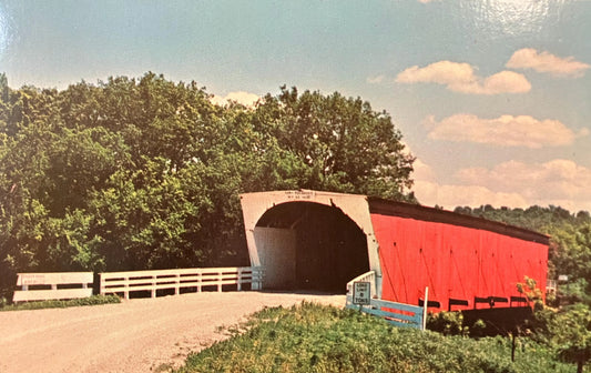 Hogback Bridge - Winterset, Iowa - Photo: Clee R. Crawford - Vintage Covered Bridge Postcard