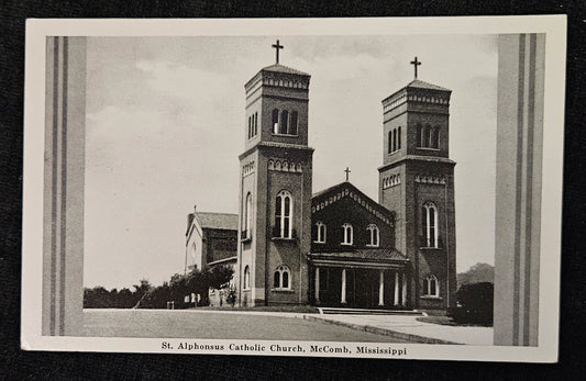 St. Alphonsus Catholic Church - McComb, Mississippi - Vintage Black and White Postcard