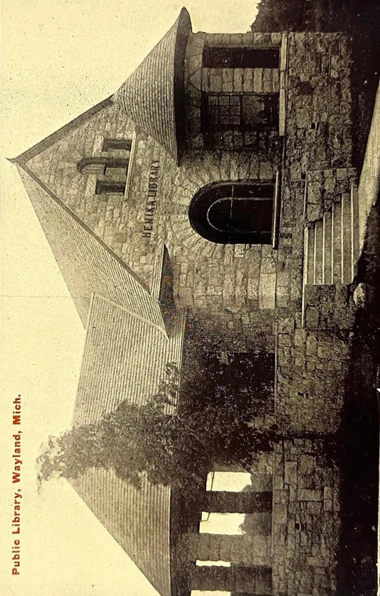Public Library, Wayland, Michigan - Vintage Black and White Postcard