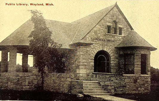 Public Library, Wayland, Michigan - Vintage Black and White Postcard